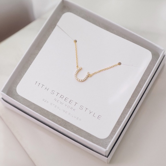 Crystal Horseshoe Necklace | 14k Gold Plated - Picture 4 of 6